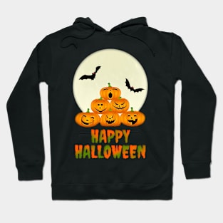 Happy Halloween Moon Pumpkins Bats Hoodie